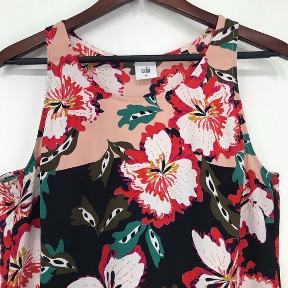 Cabi Black Red Colorful Hibiscus Floral Print Lightweight Sleeveless Tank Blouse - Picture 7 of 16